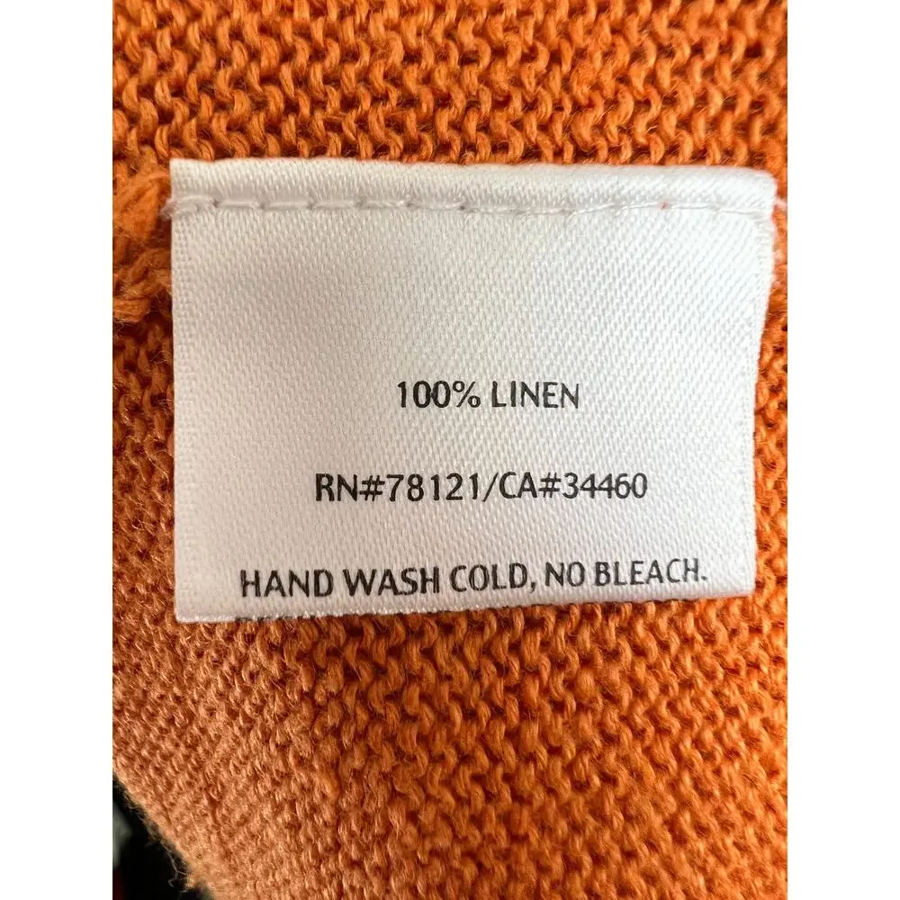 Eileen Fisher Orange Linen Knit Open Front Long Sleeve Cardigan Sweater Large L
